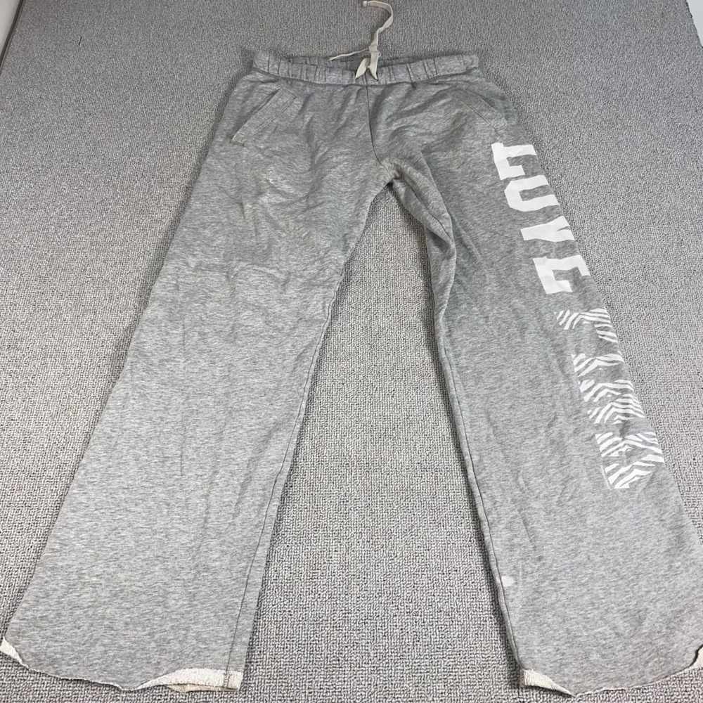 Pink Victoria Secret Sweatpants Womens Small Gray Zebra Logo Wide Leg Athleisure